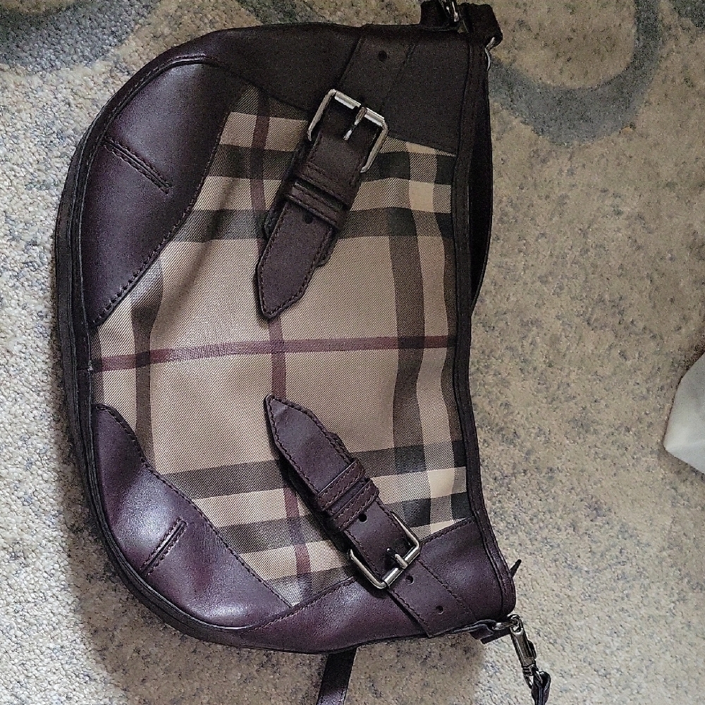 Burberry Brown Shoulder Bag with Plaid Design